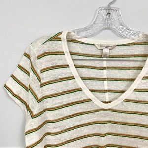 BANANA REPUBLIC 🥥 Linen Stripe V-Neck Tee - Size L